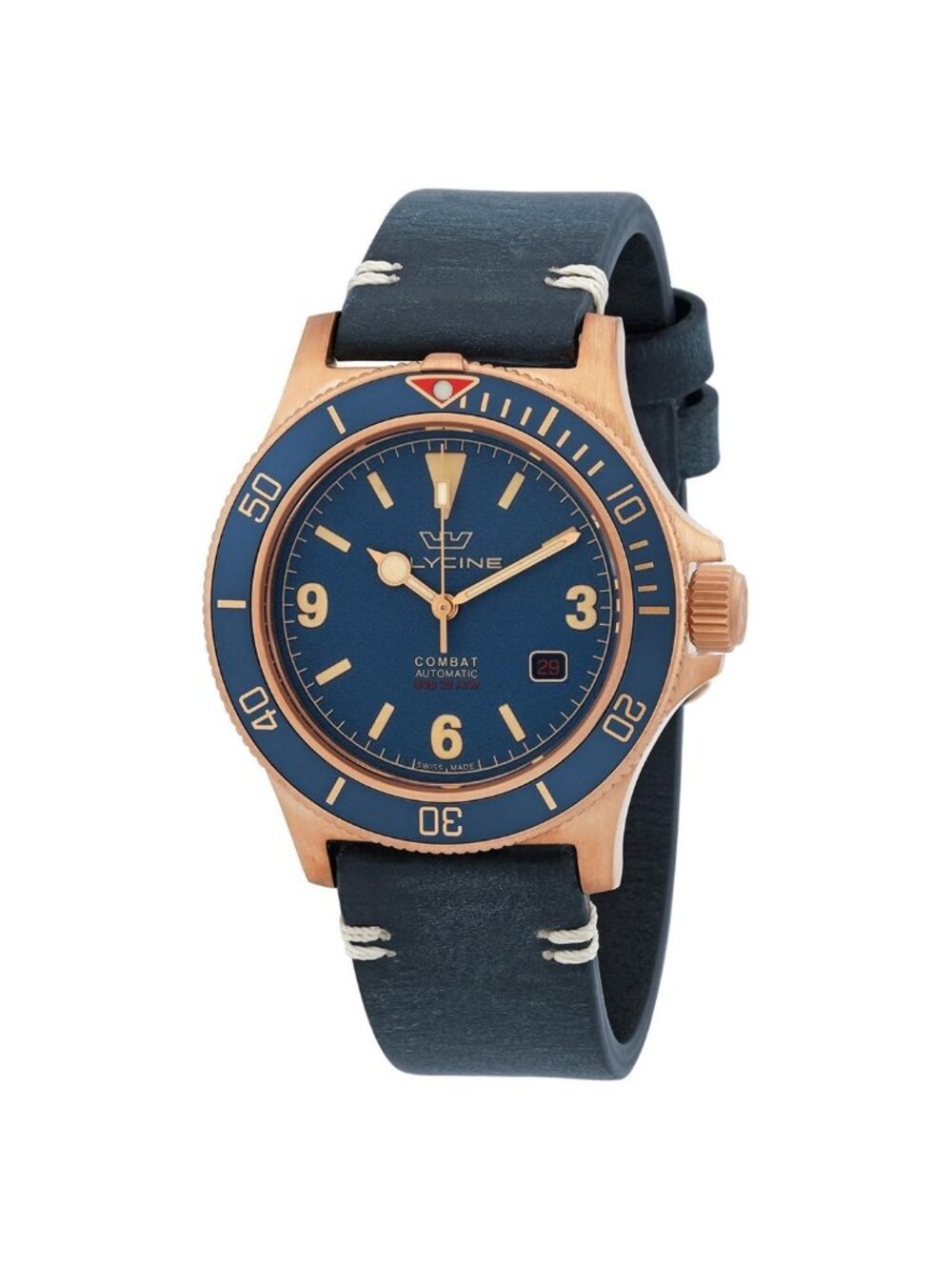 NWT Glycine Combat Sub Bronze Automatic Blue Dial Men's Watch